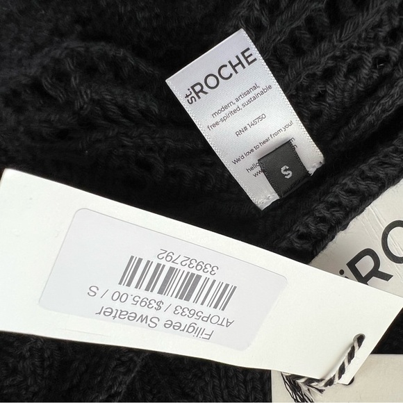 NWT St.Roche Filigree Floral Knit Crochet Sweater Peplum Pullover Top Black S - Picture 11 of 13